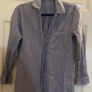 Victorias Secret Light Blue Button-Up Shirt with iridescent Pink Pinstripes